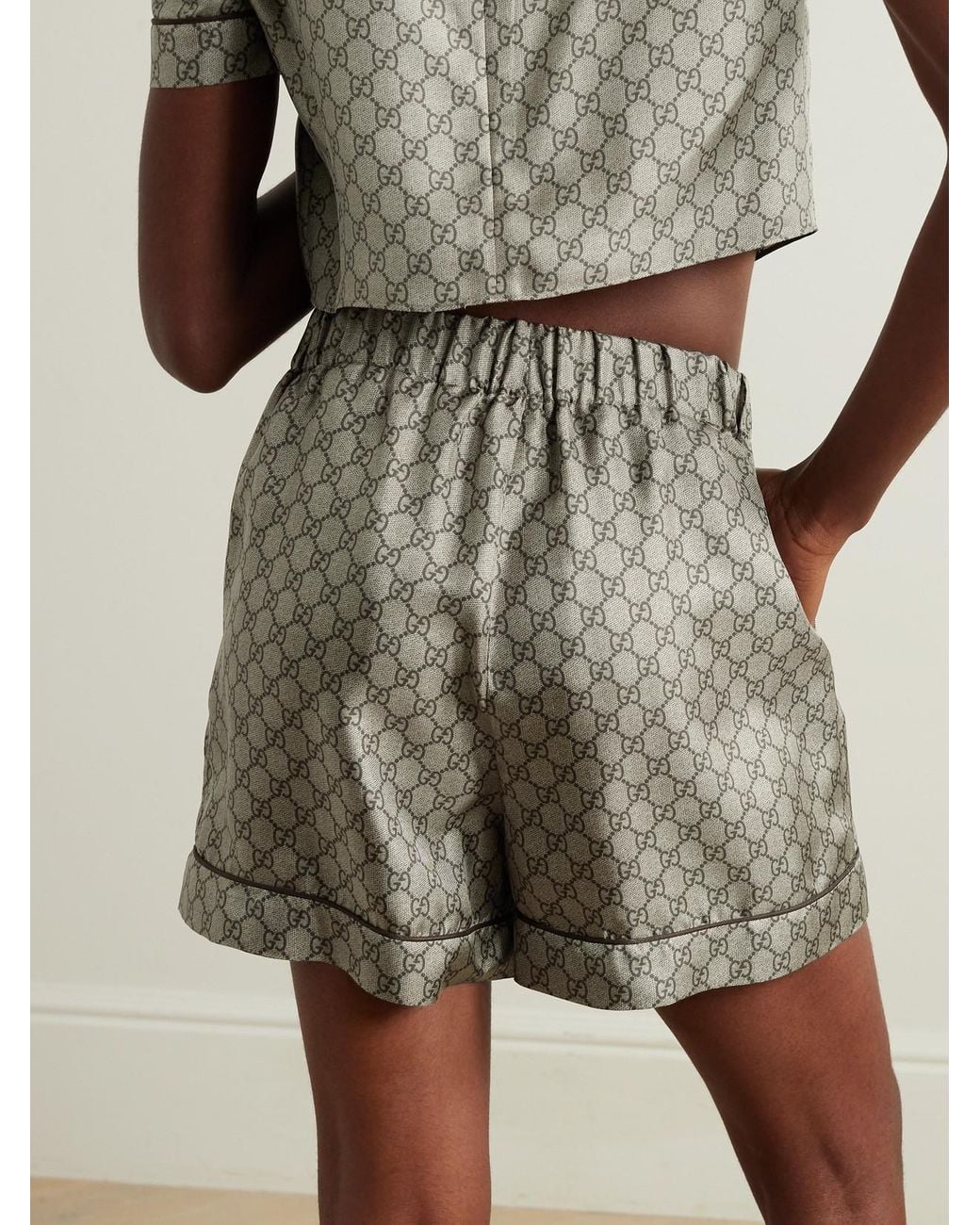 Gucci Gray Gg Supreme Printed Silk-Twill Shorts