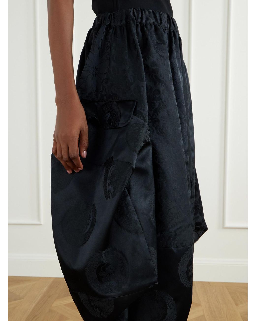 Comme des Garçons Blue Gathered Cropped Satin-Jacquard Wide-Leg Pants