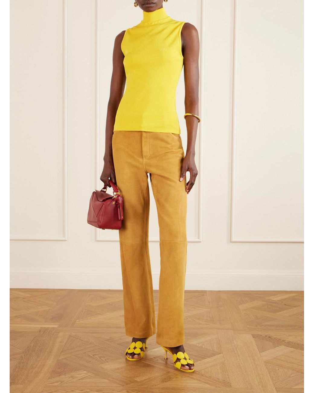 Manolo Blahnik Yellow Haribalmu 50 Leather Mules