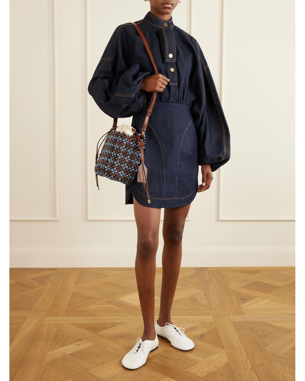 Marni Black Leather-Trimmed Beaded Wood And Canvas Tote