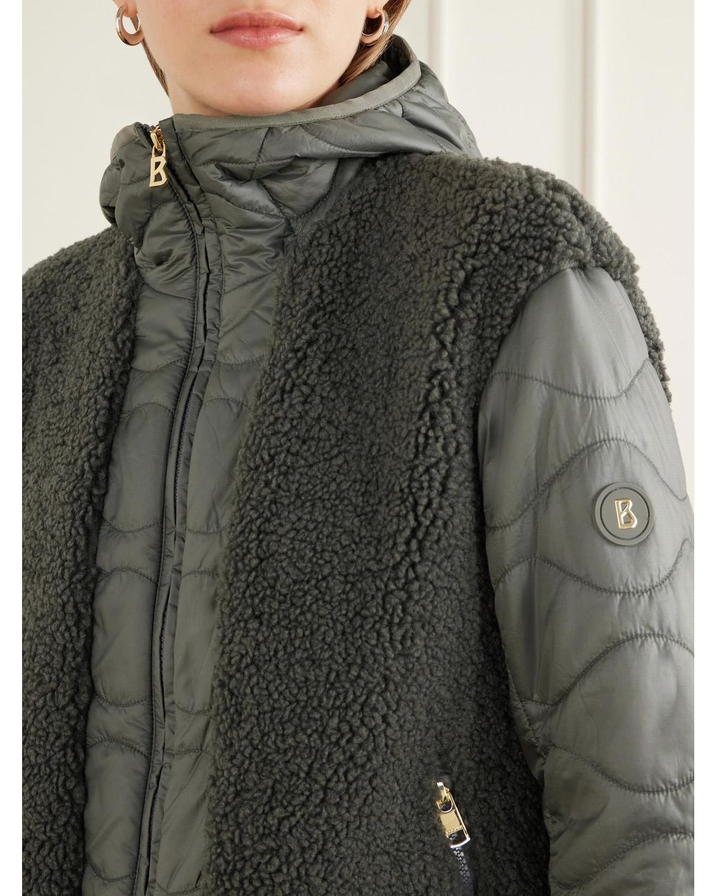 Bogner Green Bibi Quilted Plush-Trim Shell Jacket