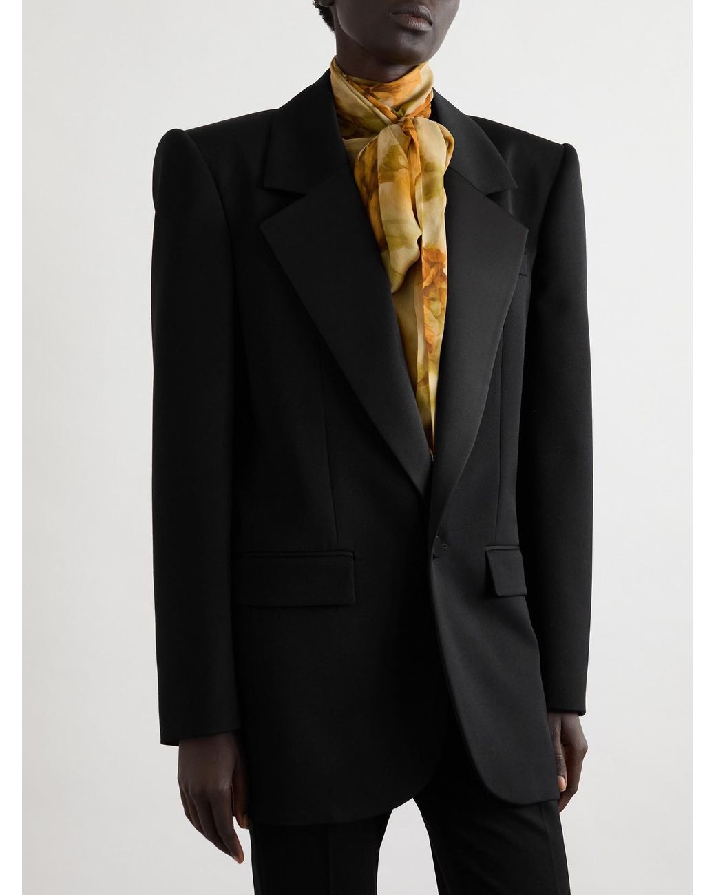 Saint Laurent Black Grain De Poudre Wool And Silk-Satin Blazer