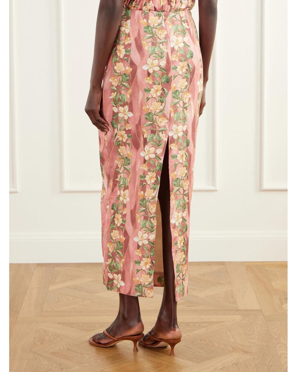Agua Bendita White Lirica Cauca Floral-Print Linen-Woven Maxi Skirt