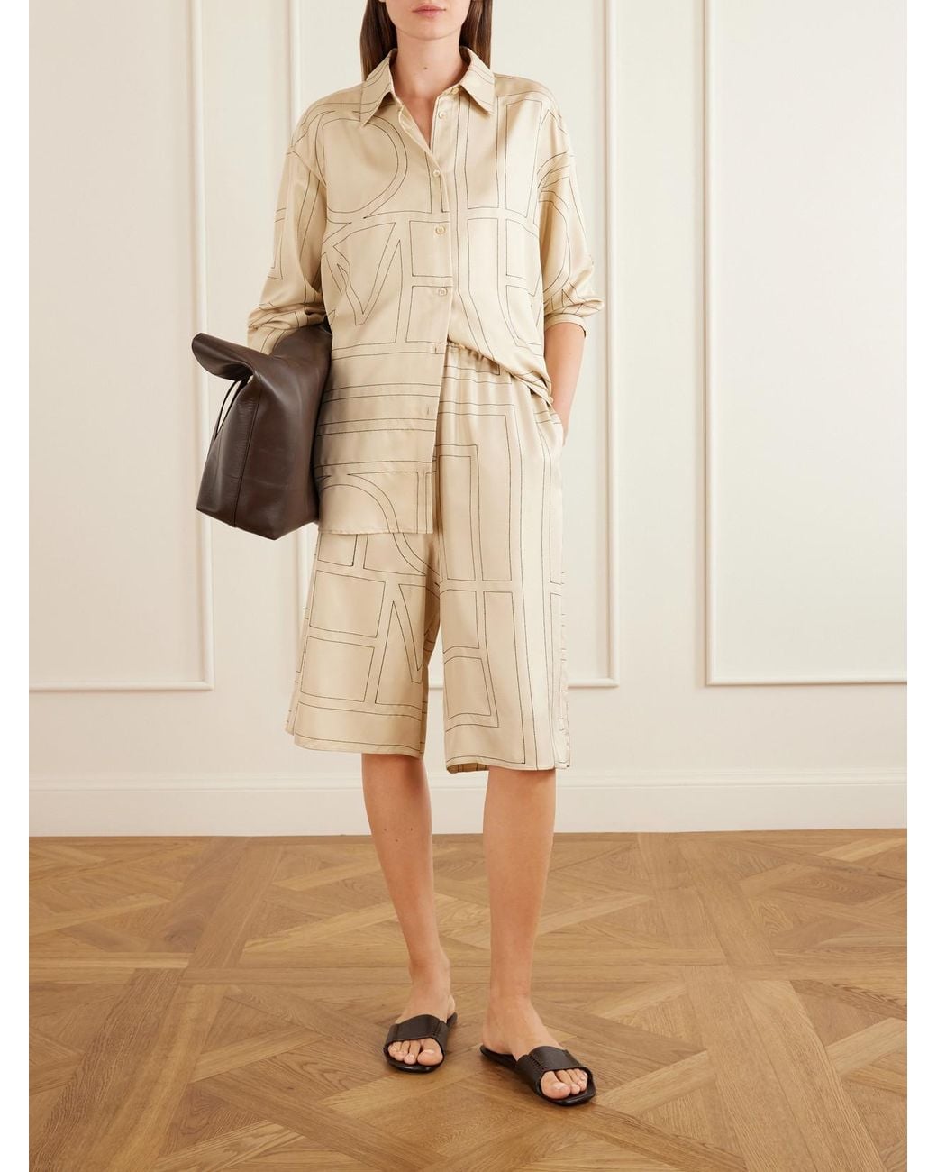 Totême  Natural Embroidered Silk Shorts