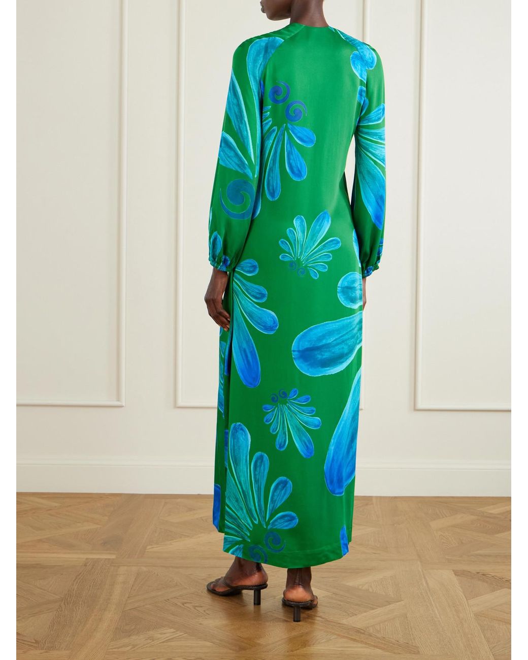 Themis Z Blue Alcmene Embellished Printed Crepe Maxi Dress