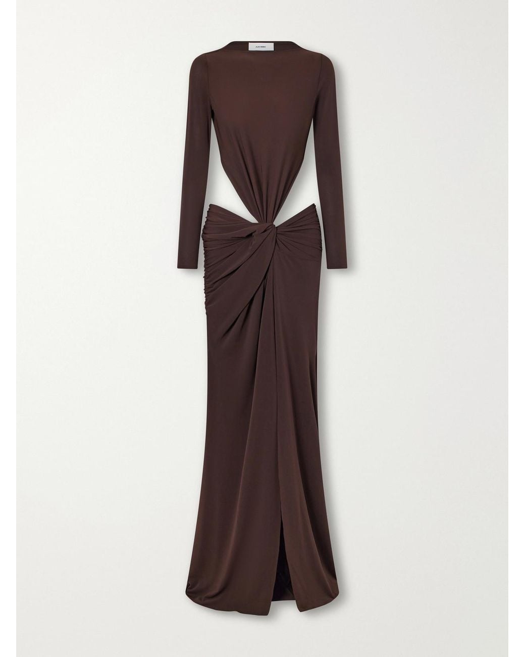 Alex Perry Brown Cut-Out Gathered Crepe Gown