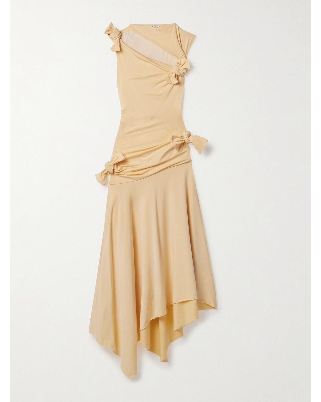 acne asymmetric dress Doyla belted asymmetric scalloped lace-trimmed hammered-satin midi dress - petrol