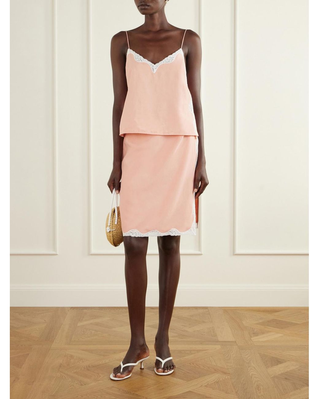 Posse Pink Tabitha Lace-Trimmed Tencel Lyocell Mini Skirt