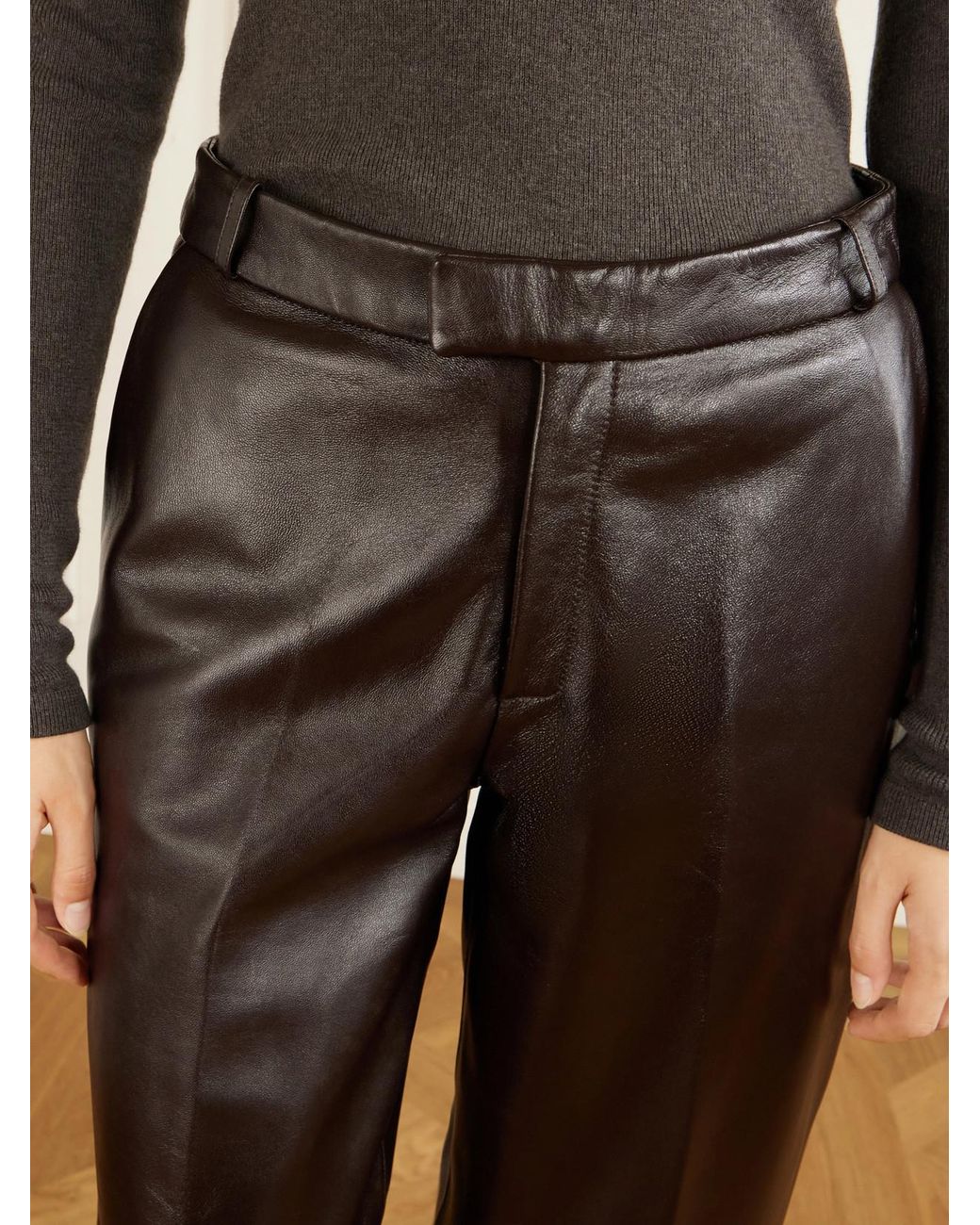 Arma Brown Palermo Leather Straight-Leg Pants
