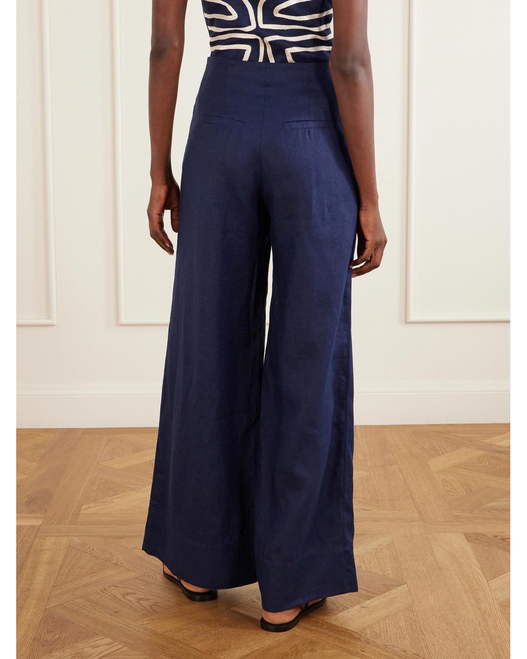 ANDRES OTALORA Blue Ancestra Linen Wide-Leg Pants