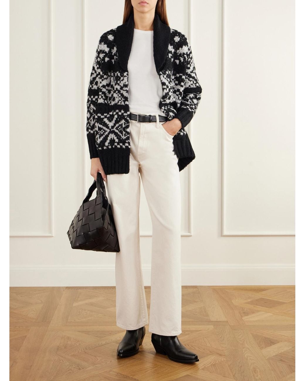 James Perse Black Fair Isle Intarsia-Knit Wool-Blend Cardigan