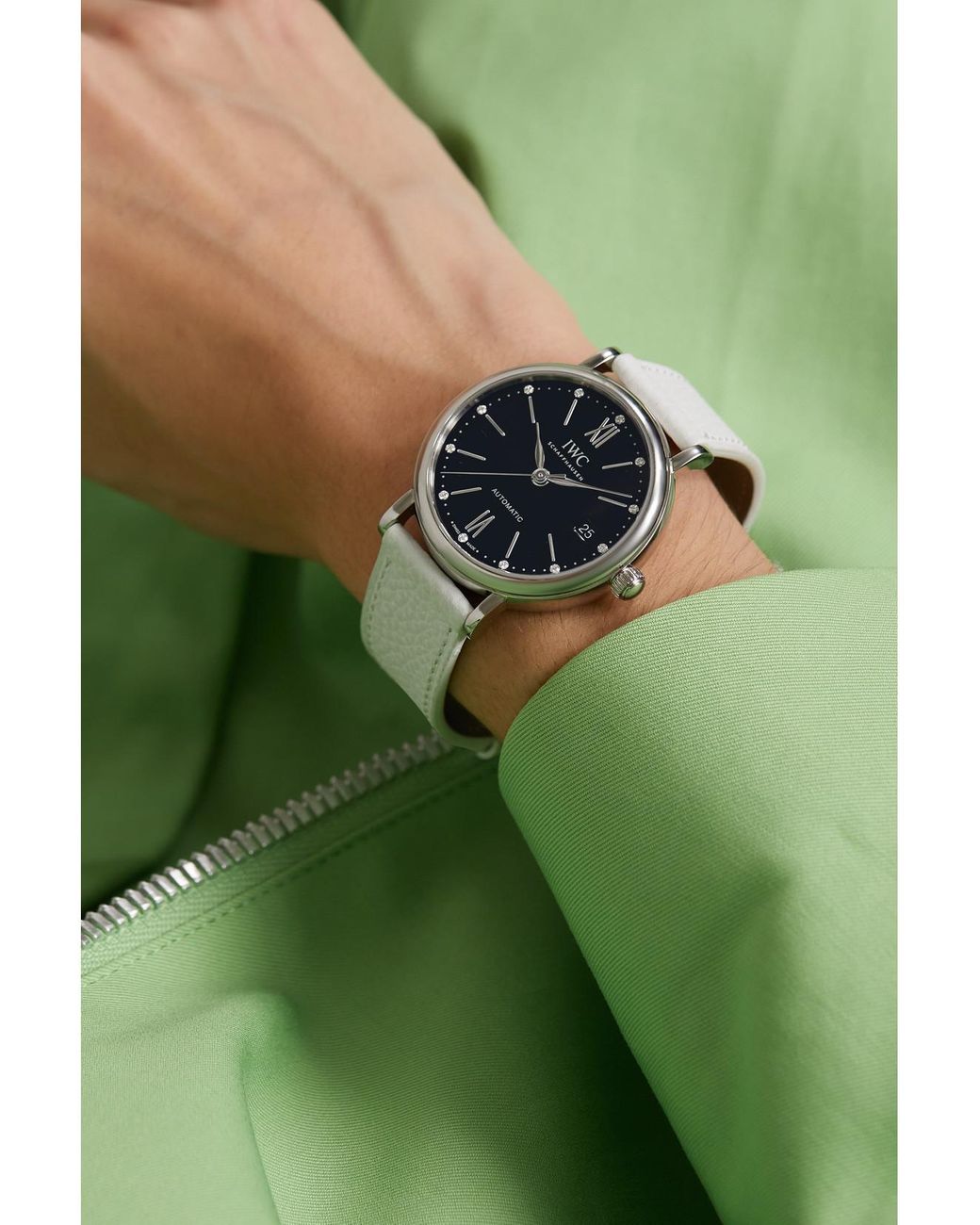 Iwc Gray Portofino Automatic Stainless Steel Diamond Watch