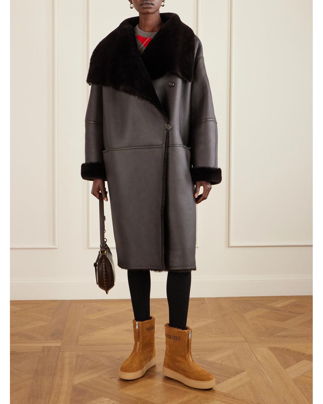 Moon Boot Brown Lara Suede And Shearling Ankle Boots