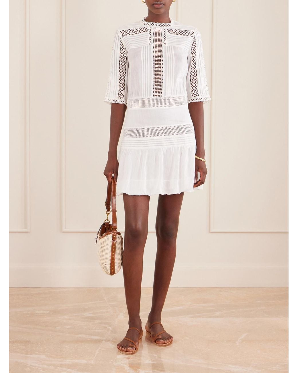 Isabel Marant White Paige Lace-Trimmed Woven Mini Dress