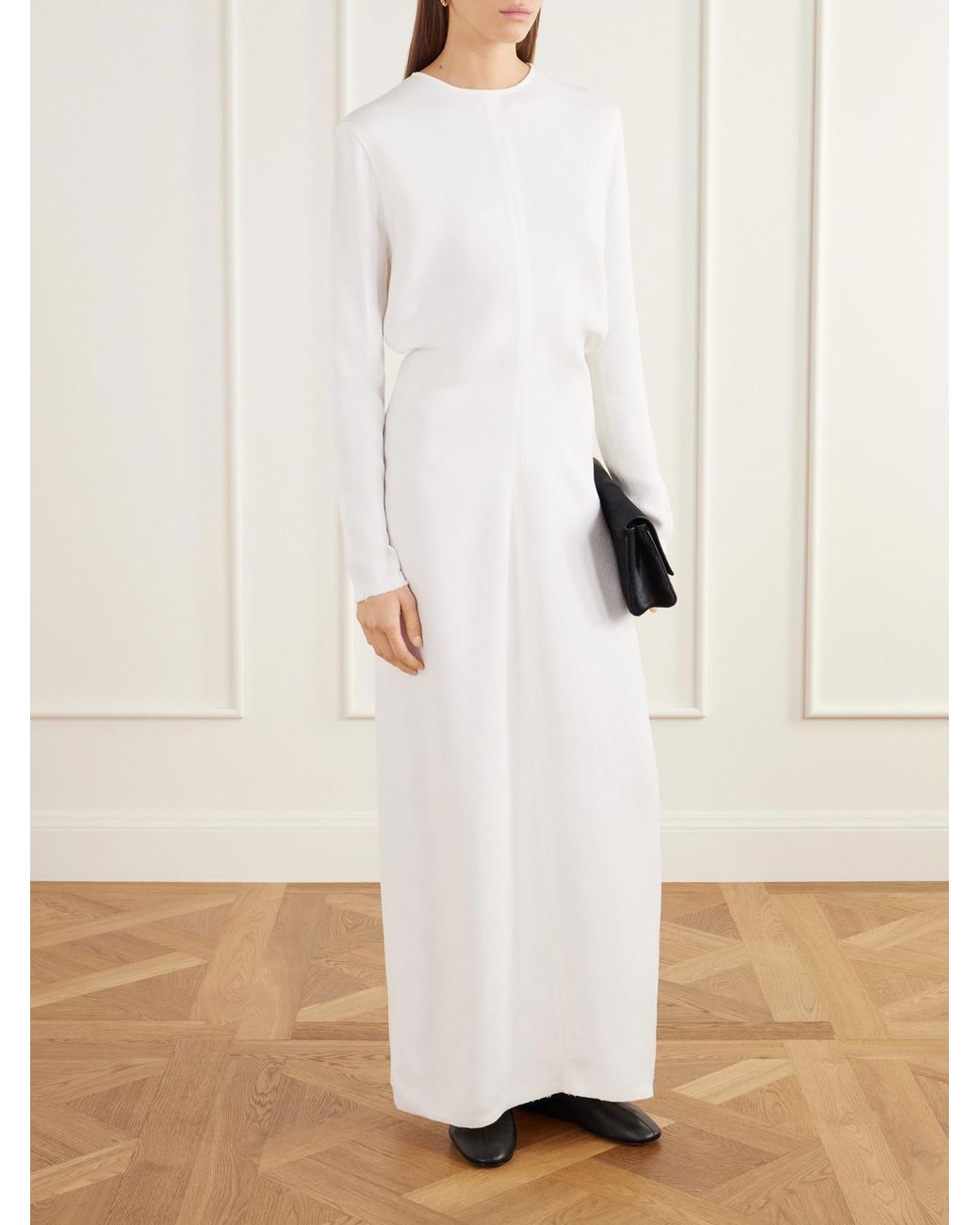 Totême White Gathered Crepe Maxi Dress