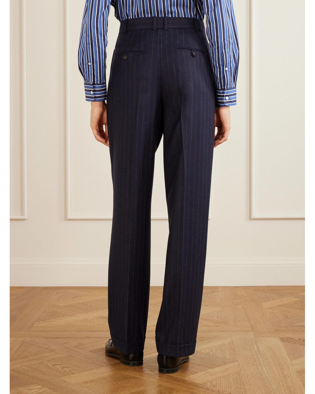 Polo Ralph Lauren Blue Pinstriped Fresco-Wool Straight-Leg Pants