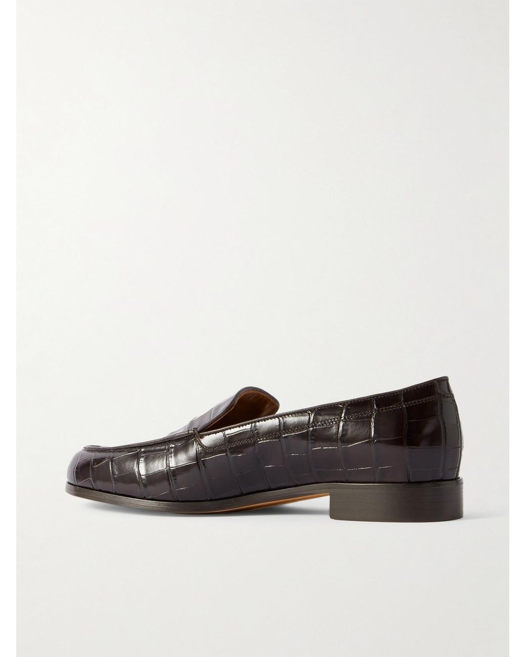 Emme Parsons Brown Danielle Glossed Croc-Effect Leather Loafers