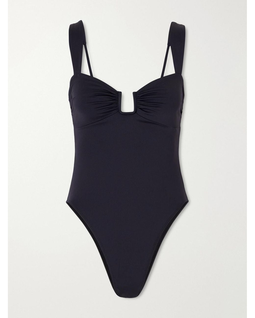 Away That Day Blue Cannes Embellished Gathered Swimsuit
