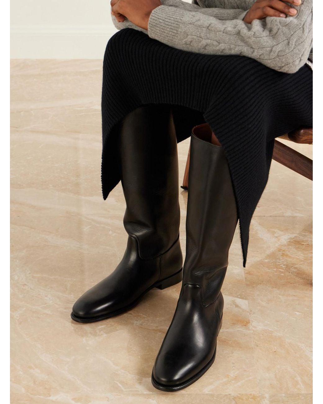 Polo Ralph Lauren Black Leather Knee Boots