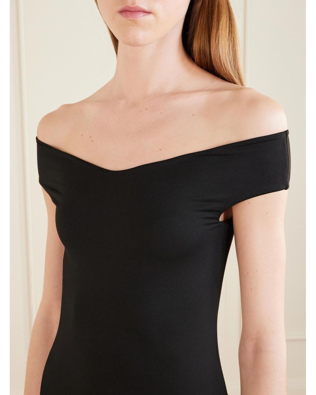 Taller Marmo Black Mini Romy Fringed Off-The-Shoulder Swimsuit
