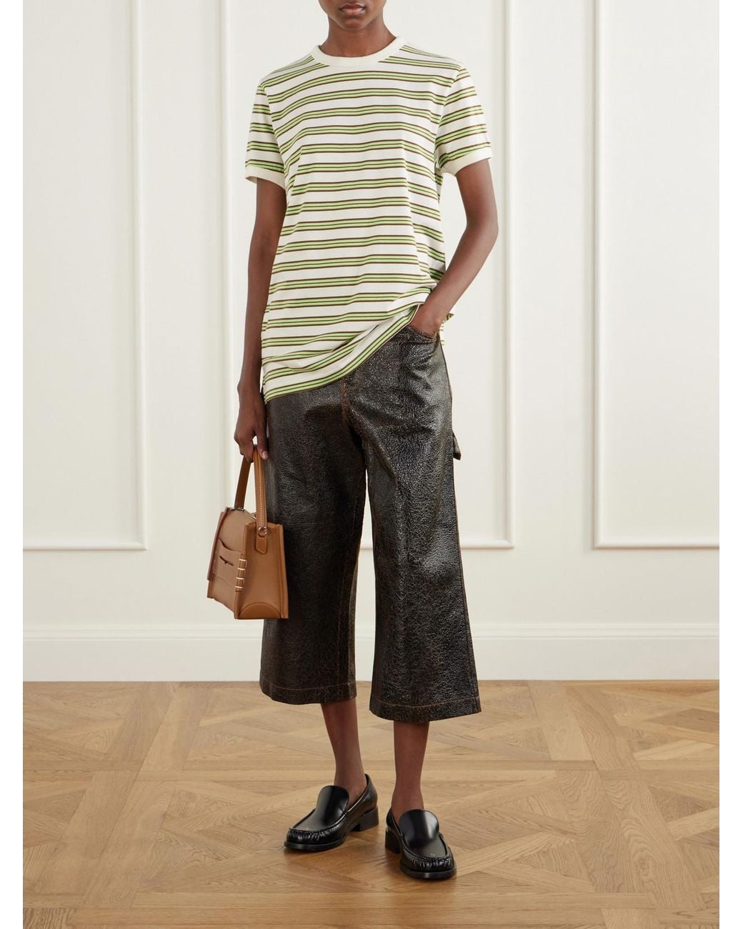 Sanderlak Gray Leather Wide-Leg Pants