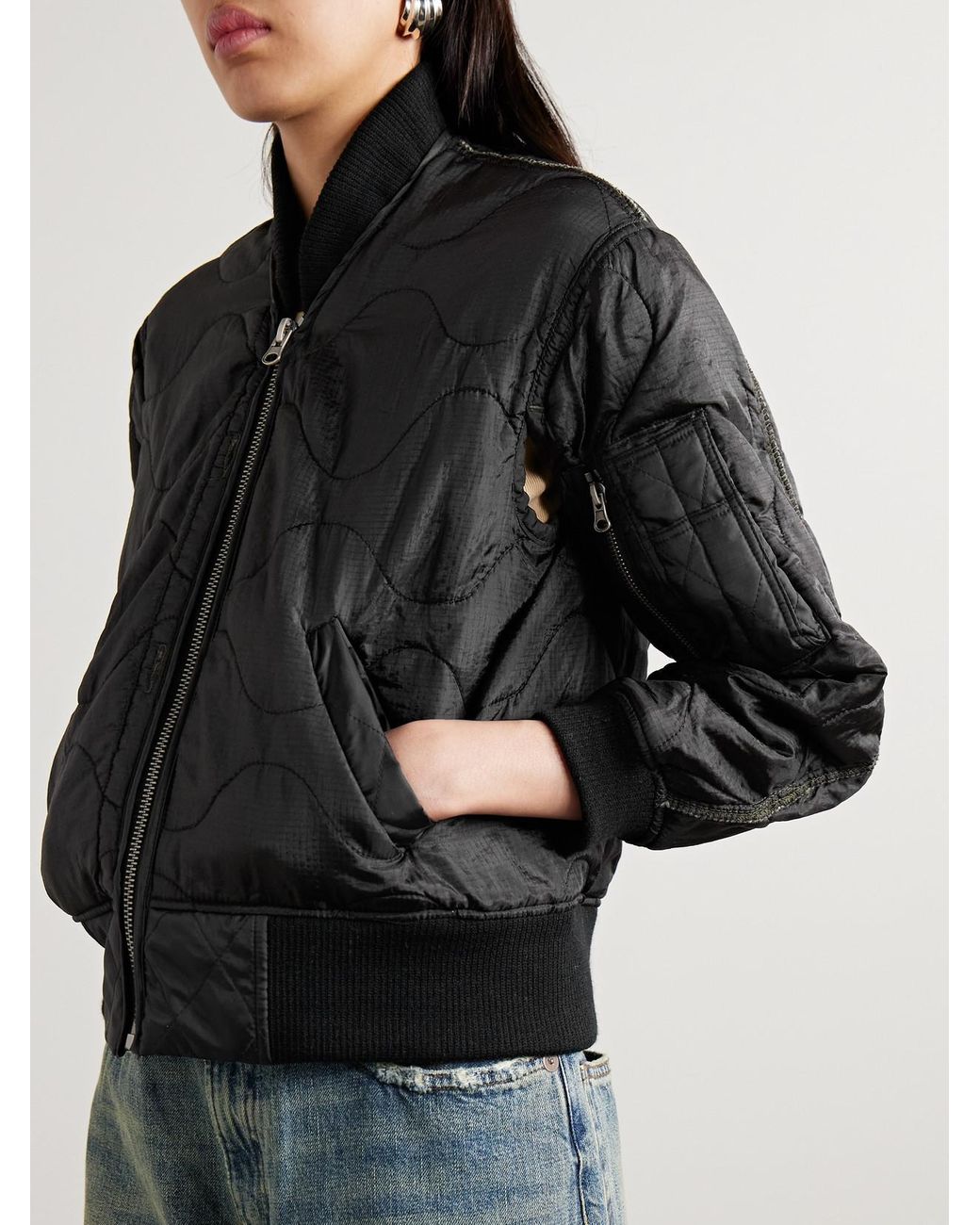 R13 Quilted Ripstop Bomber Jacket in Black Lyst UK