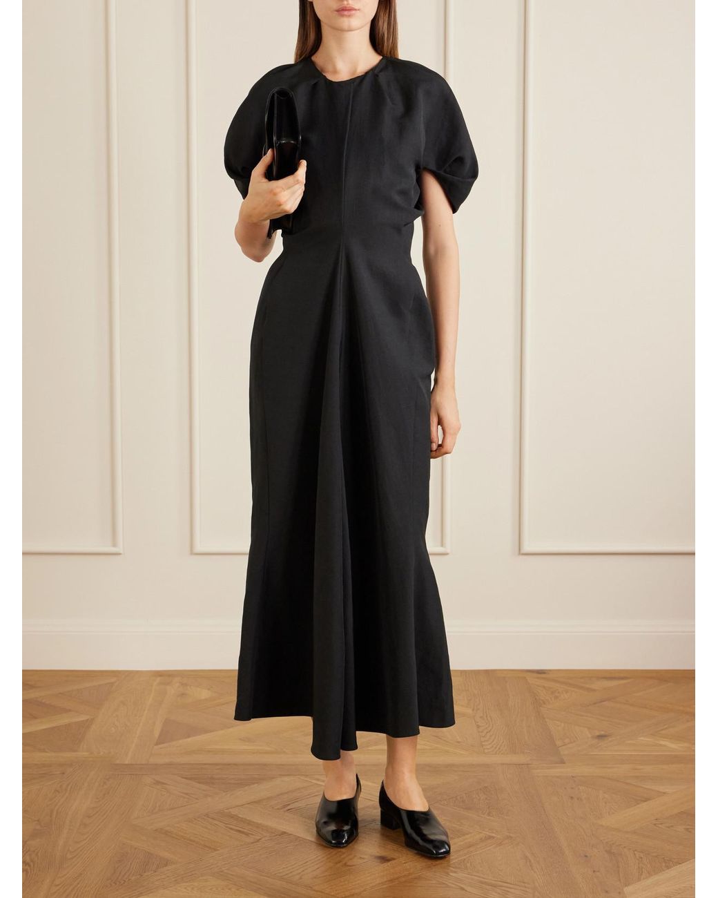 Khaite Black Ria Woven Midi Dress