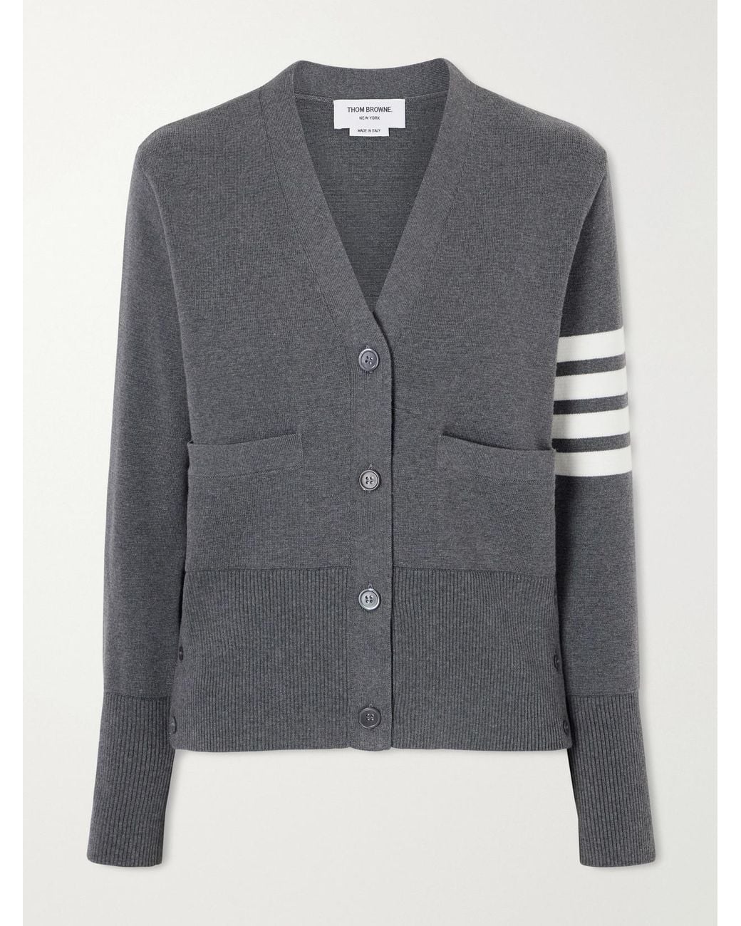 Thom Browne Gray Grosgrain-Trimmed Striped Cotton Cardigan