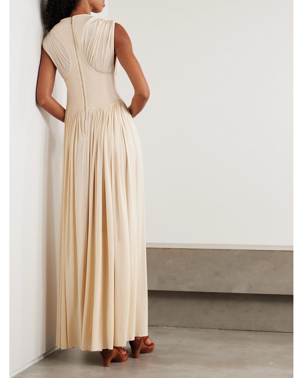 Zimmermann Hypnotic Gathered Paneled Jersey Maxi Dress in Natural | Lyst