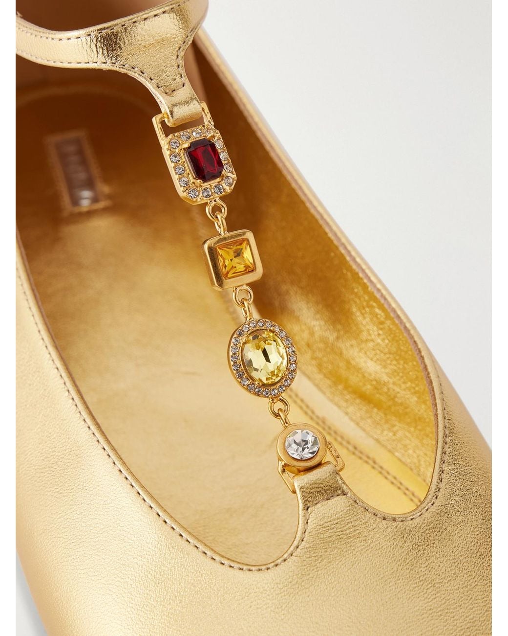 NODALETO Natural Bulla Ruby Embellished Metallic Leather Ballet Flats