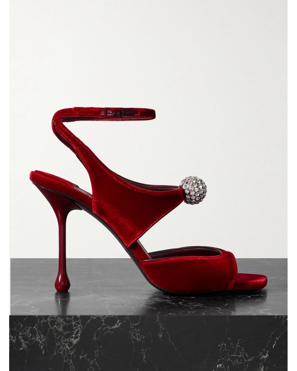 Jimmy Choo Orb Embellished Velvet Sandals in Red | Lyst