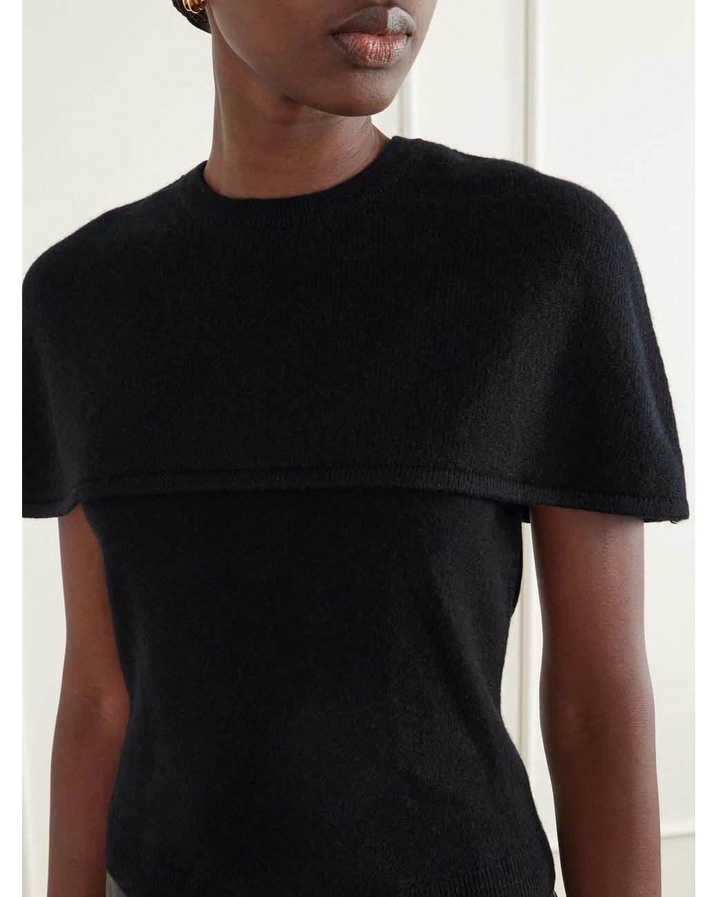 Jonathan Simkhai Black Yuki Cape-Effect Cashmere Top