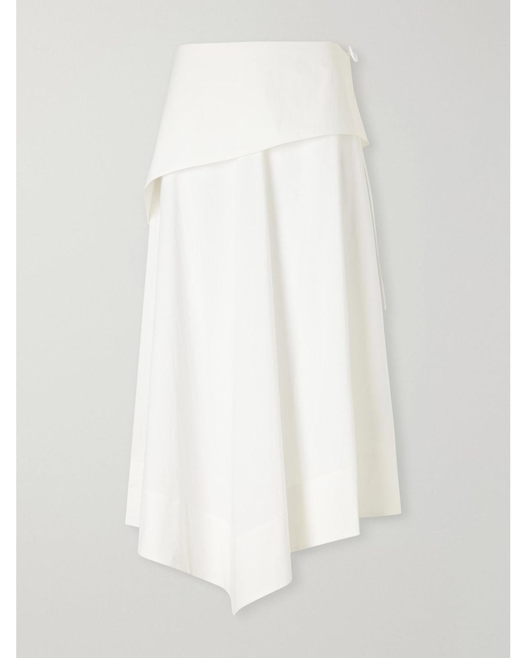 St. Agni White Belted Asymmetric Cotton-Blend Poplin Midi Skirt