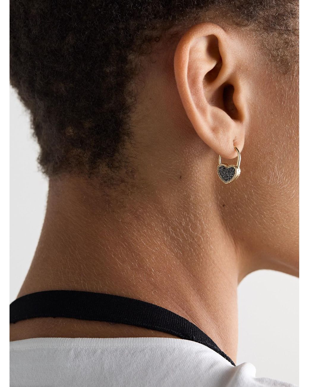 Yvonne Léon Natural Créole Cadenas Coeur 9-Karat Diamond Single Earring