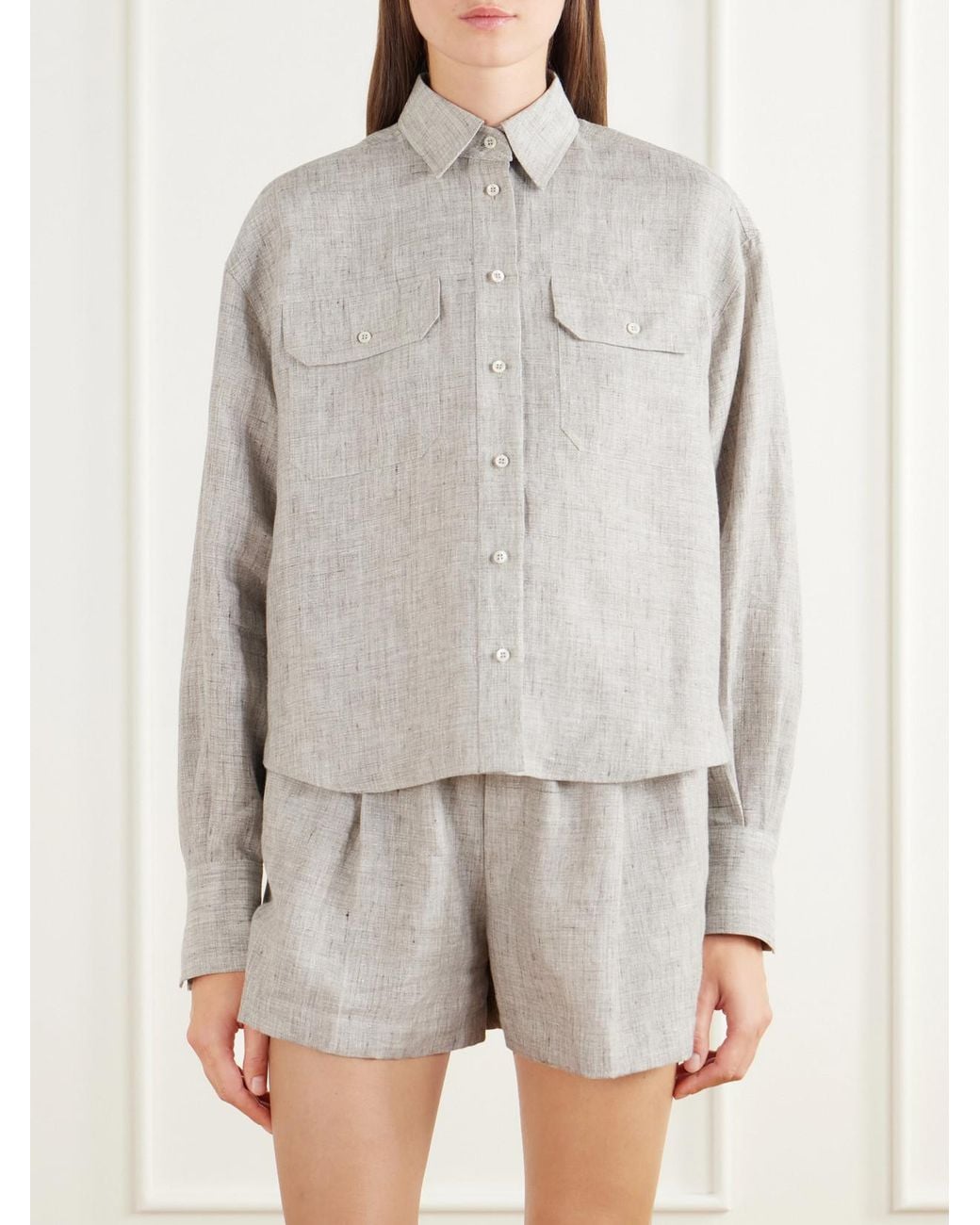 Brunello Cucinelli White Cropped Linen-Blend Twill Shirt