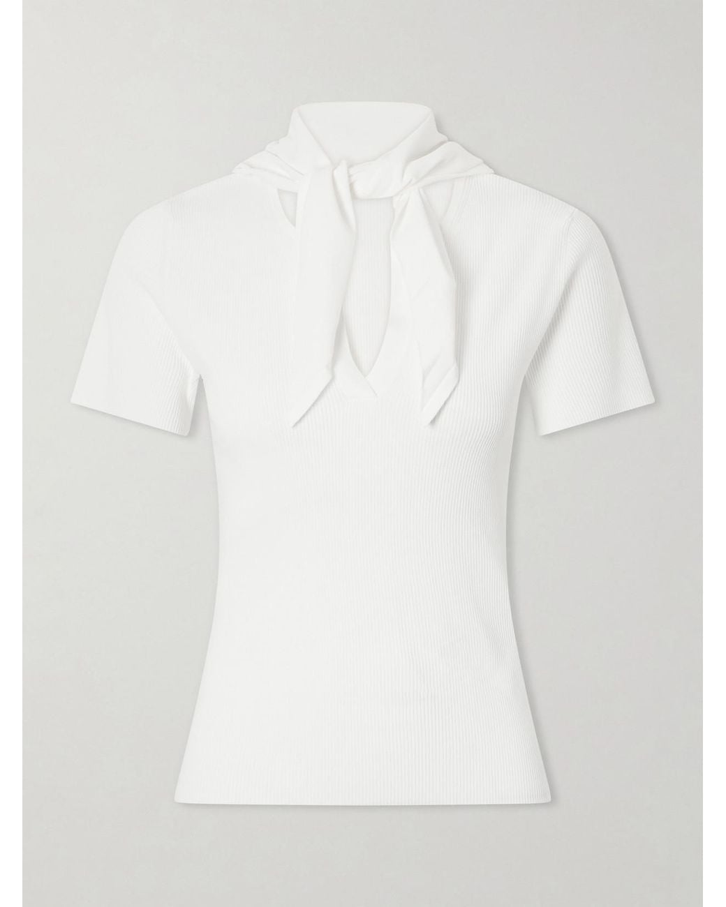 Max Mara White Palmeti Tie-Detailed Ribbed Jersey T-Shirt