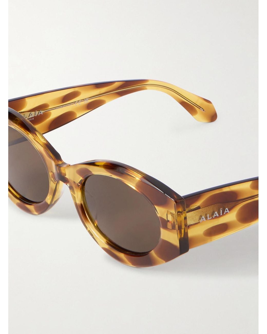 Alaïa Yellow Lettering Round-Frame Tortoiseshell Acetate Sunglasses