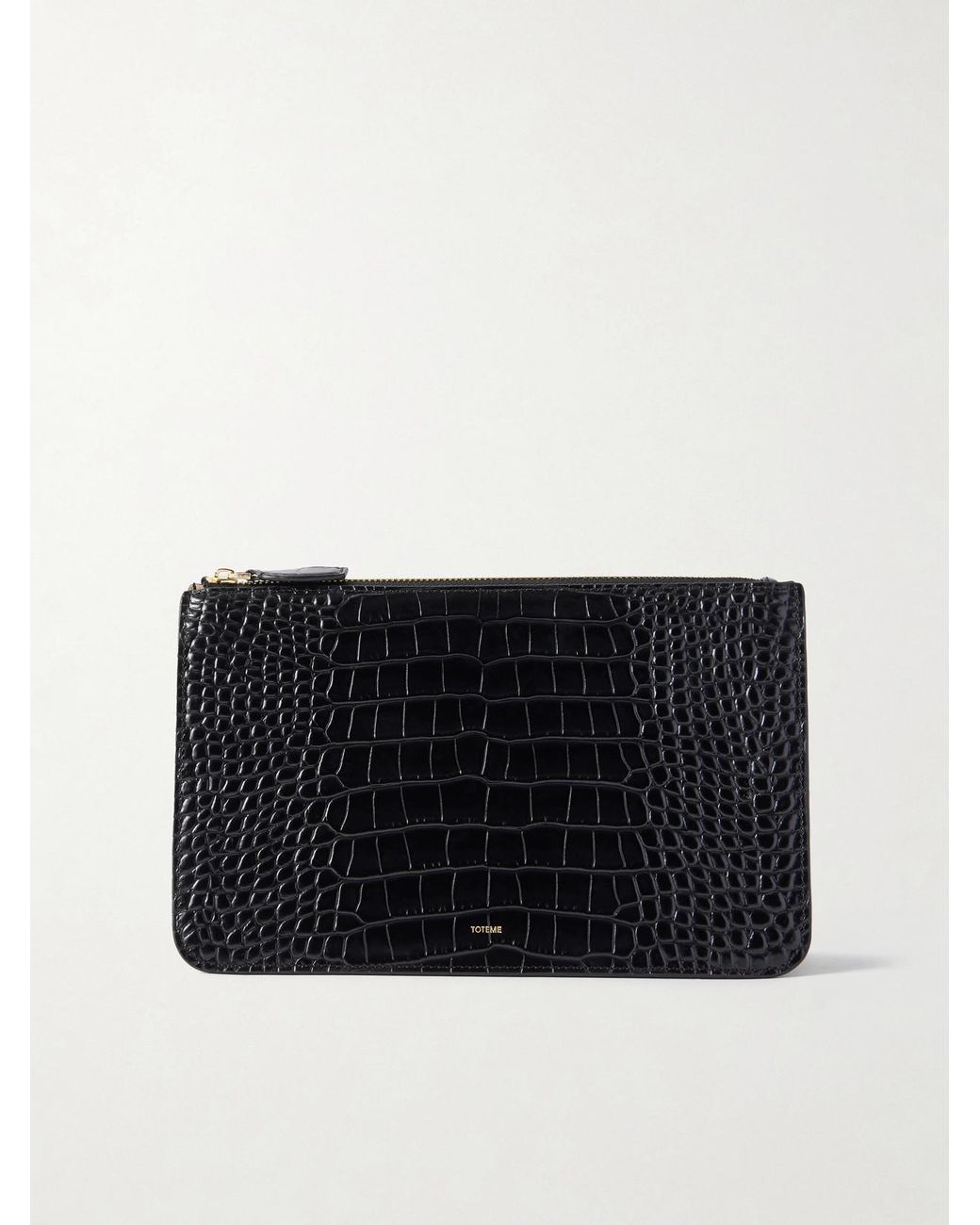 Totême Black Threefold Croc-Effect Leather Clutch