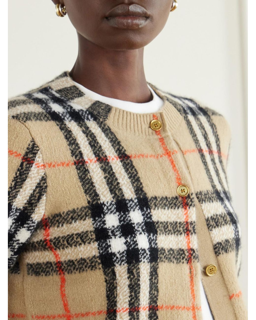 Burberry Natural Checked Cashmere Cardigan