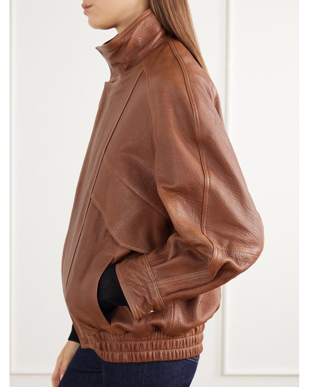 Nour Hammour Brown Ariste Oversized Paneled Leather Jacket