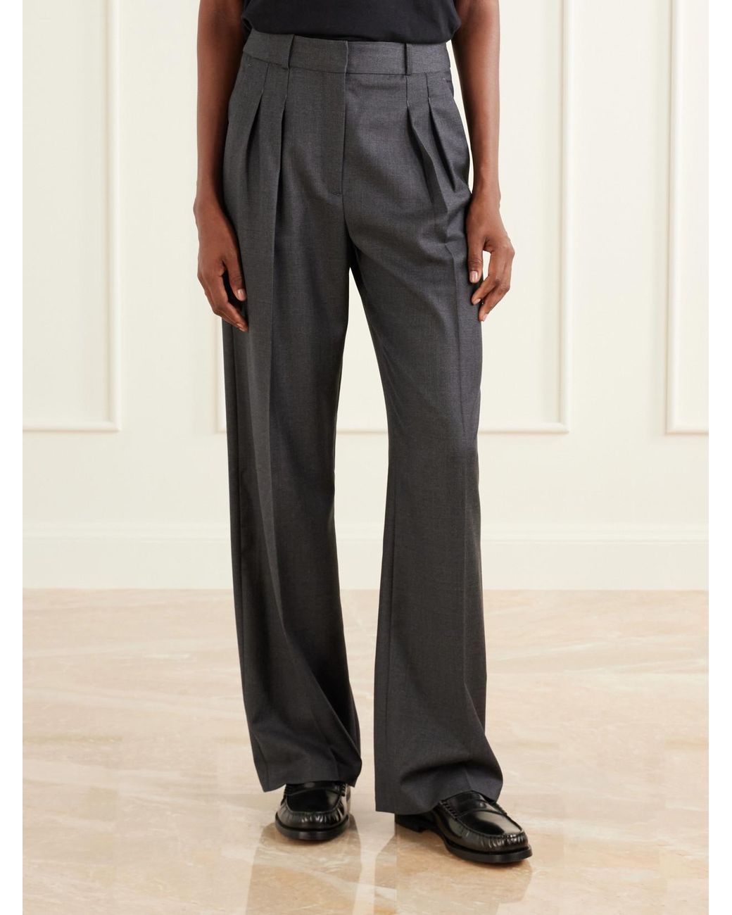 Loulou de Saison Gray Sbiru Pleated Wool-Twill Straight-Leg Pants