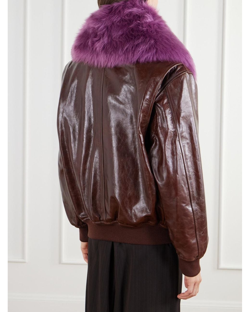 Rabanne Purple Shearling-Trimmed Leather Bomber Jacket