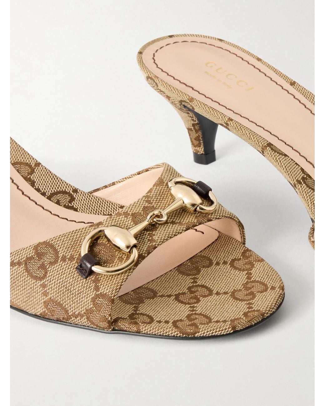 Gucci Natural Horsebit-Embellished Canvas-Jacquard Sandals