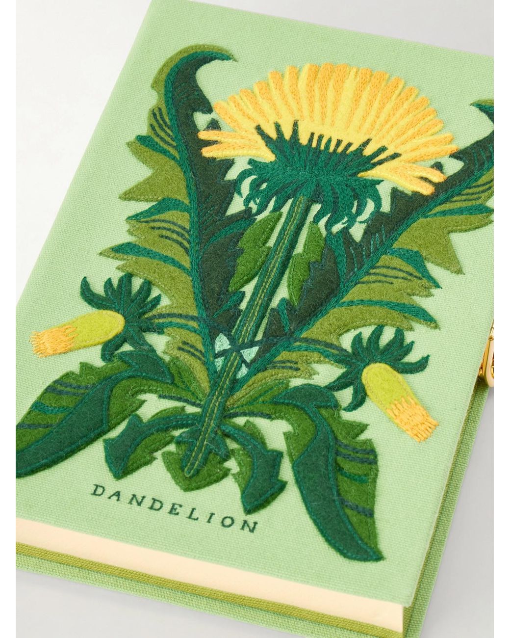 Olympia Le-Tan Green Dandelion Embroidered Canvas Clutch