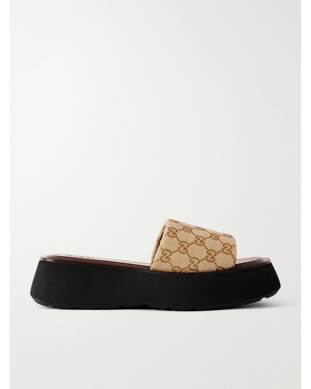 Gucci White Gg Supreme-Jacquard Canvas Platform Slides