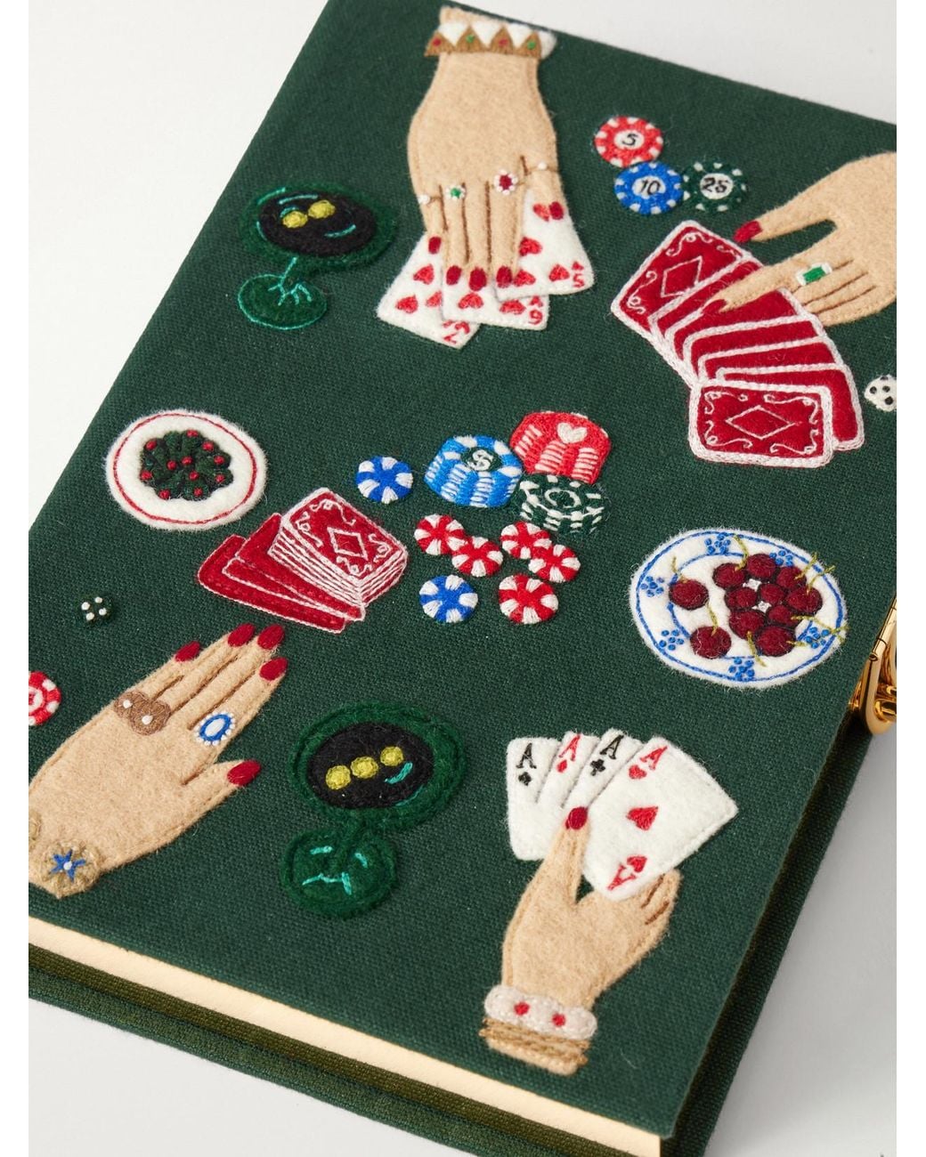 Olympia Le-Tan Green The Queen Of Cards Embroidered Canvas Clutch