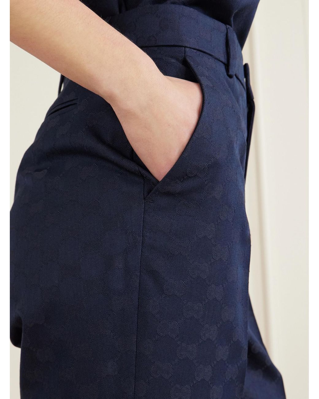 Gucci Blue Jacquard-Twill Tapered Pants