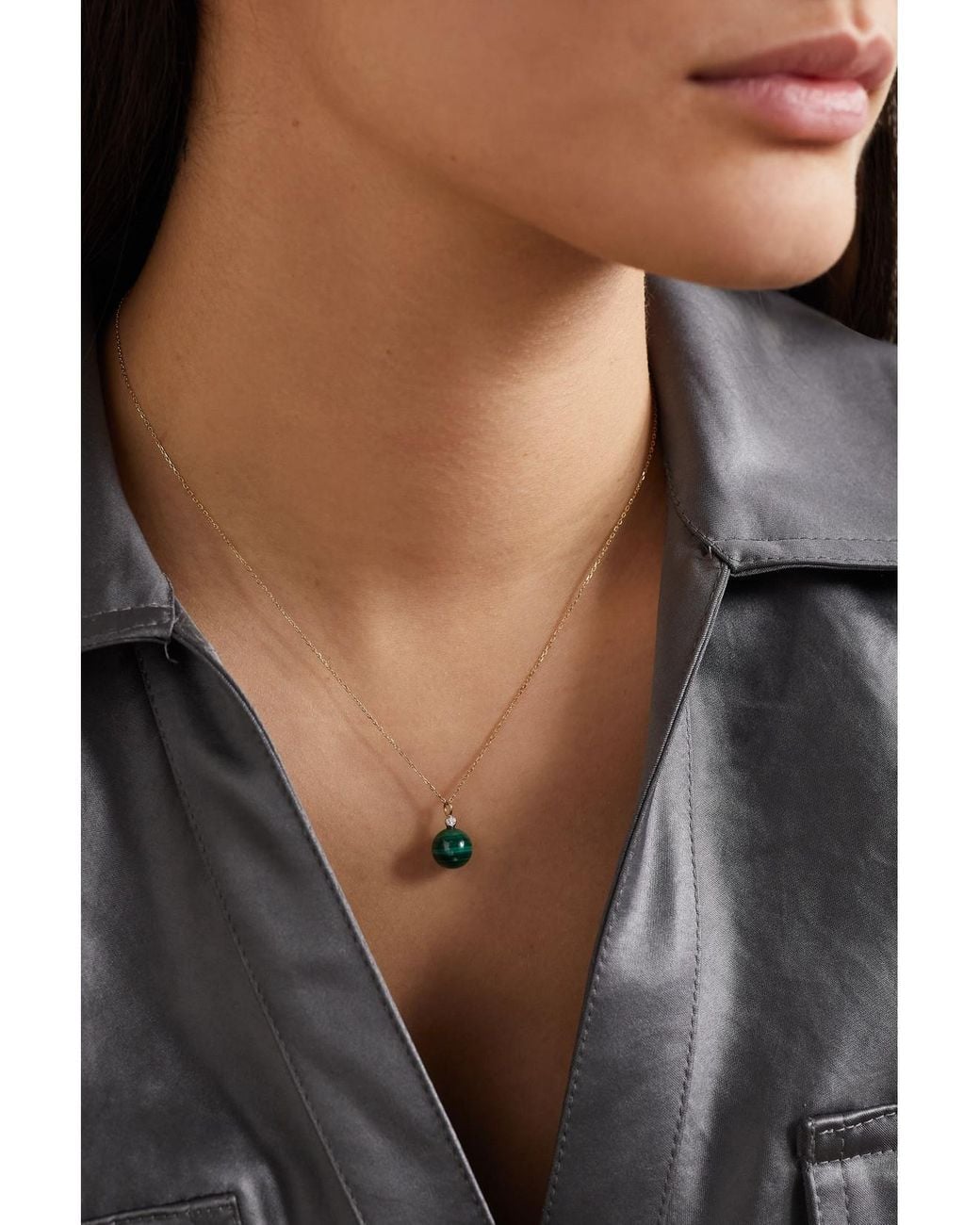 Mateo Natural 14-Karat, Malachite And Diamond Necklace