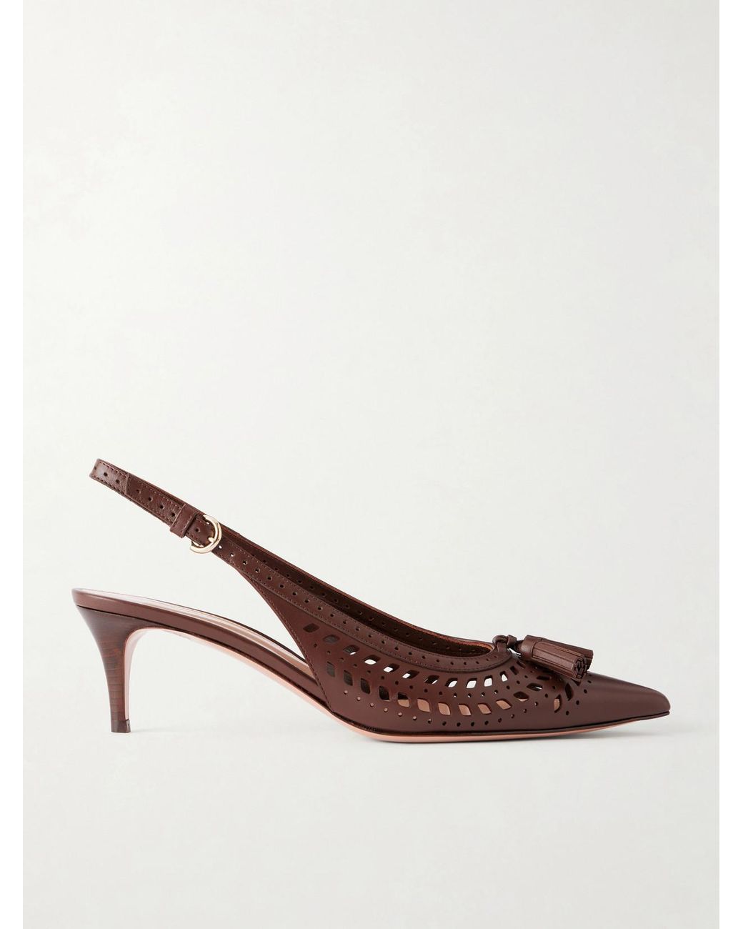 Gianvito Rossi Brown 55 Laser-Cut Leather Slingback Pumps