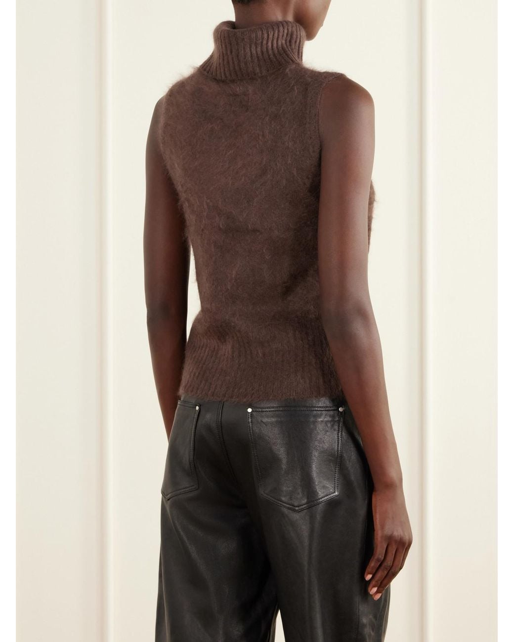 Veronica Beard Brown Mazzy Brushed Cashmere Turtleneck Vest